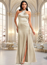 Load image into Gallery viewer, Emery A-line Halter Floor-Length Stretch Satin Bridesmaid Dress XXBP0025761