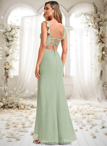 Baylee A-line Square Floor-Length Chiffon Bridesmaid Dress With Ruffle XXBP0025739