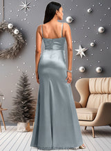 Load image into Gallery viewer, Gladys A-line V-Neck Floor-Length Stretch Satin Bridesmaid Dress XXBP0025728