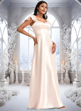 Load image into Gallery viewer, Norah A-line V-Neck Floor-Length Stretch Satin Bridesmaid Dress With Bow XXBP0025759