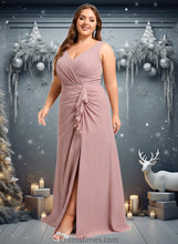 Load image into Gallery viewer, Camila A-line V-Neck Floor-Length Chiffon Bridesmaid Dress XXBP0025820