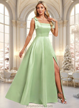 Load image into Gallery viewer, Elaine A-line Square Floor-Length Satin Bridesmaid Dress With Bow XXBP0025778