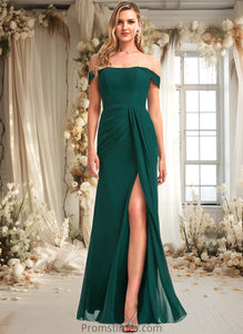 Laci A-line Off the Shoulder Floor-Length Chiffon Bridesmaid Dress XXBP0025744