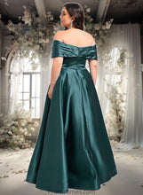 Load image into Gallery viewer, Allie A-line Off the Shoulder Floor-Length Satin Prom Dresses With Pleated XXBP0025851