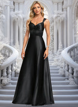 Load image into Gallery viewer, Jaida A-line V-Neck Floor-Length Stretch Satin Prom Dresses With Bow XXBP0025882