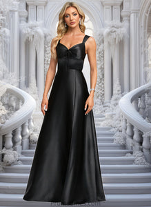 Jaida A-line V-Neck Floor-Length Stretch Satin Prom Dresses With Bow XXBP0025882