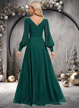 Load image into Gallery viewer, Eloise A-line V-Neck Floor-Length Chiffon Bridesmaid Dress XXBP0025816