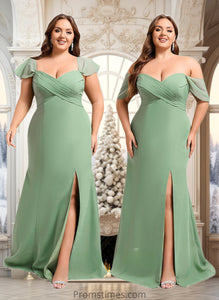 Kaliyah Trumpet/Mermaid Off the Shoulder V-Neck Floor-Length Chiffon Bridesmaid Dress XXBP0025810