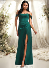 Load image into Gallery viewer, Amirah A-line Off the Shoulder Floor-Length Satin Bridesmaid Dress XXBP0025743