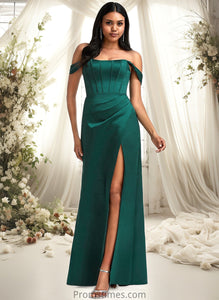 Amirah A-line Off the Shoulder Floor-Length Satin Bridesmaid Dress XXBP0025743