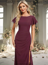 Load image into Gallery viewer, Elaine A-line Boat Neck Floor-Length Chiffon Bridesmaid Dress With Ruffle XXBP0025827