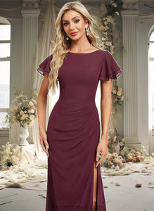 Elaine A-line Boat Neck Floor-Length Chiffon Bridesmaid Dress With Ruffle XXBP0025827