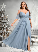 Load image into Gallery viewer, Arielle A-line Cold Shoulder Floor-Length Chiffon Bridesmaid Dress With Ruffle XXBP0025797