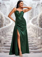 Load image into Gallery viewer, Urania A-line V-Neck Floor-Length Stretch Satin Bridesmaid Dress XXBP0025745