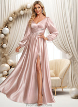 Load image into Gallery viewer, Frederica A-line V-Neck Floor-Length Stretch Satin Prom Dresses XXBP0025880