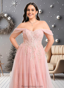 Jayleen A-line Sweetheart Off the Shoulder Floor-Length Tulle Floral Lace Prom Dresses With Appliques Lace XXBP0025870