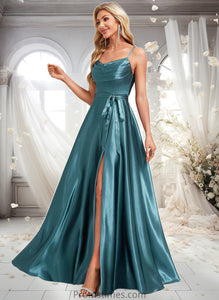 Erin A-line Cowl Floor-Length Stretch Satin Bridesmaid Dress With Ruffle XXBP0025781