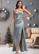 Load image into Gallery viewer, Gladys A-line V-Neck Floor-Length Stretch Satin Bridesmaid Dress XXBP0025728