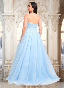 Kenna Ball-Gown/Princess Straight Sweep Train Tulle Prom Dresses With Sequins Appliques Lace XXBP0025864