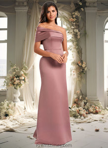 Miracle A-line Asymmetrical Off the Shoulder Floor-Length Satin Prom Dresses XXBP0025884