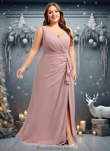 Camila A-line V-Neck Floor-Length Chiffon Bridesmaid Dress XXBP0025820