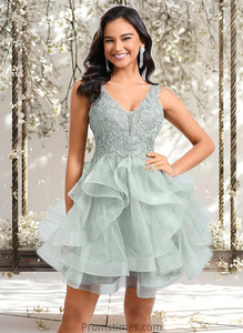 Madison Ball-Gown/Princess V-Neck Short Tulle Lace Homecoming Dress XXBP0025671