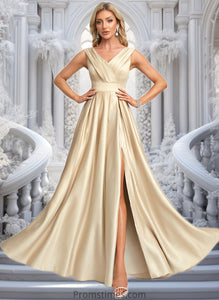 Kristina A-line V-Neck Floor-Length Satin Prom Dresses XXBP0025877