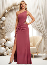 Load image into Gallery viewer, Neveah A-line One Shoulder Floor-Length Chiffon Bridesmaid Dress With Ruffle XXBP0025824