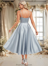 Load image into Gallery viewer, Gwendoline A-line V-Neck Tea-Length Satin Bridesmaid Dress XXBP0025794