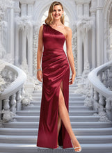 Load image into Gallery viewer, Dylan A-line One Shoulder Floor-Length Stretch Satin Bridesmaid Dress With Bow XXBP0025758