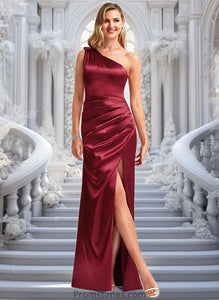 Dylan A-line One Shoulder Floor-Length Stretch Satin Bridesmaid Dress With Bow XXBP0025758