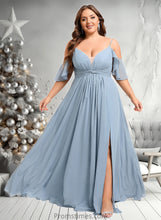 Load image into Gallery viewer, Arielle A-line Cold Shoulder Floor-Length Chiffon Bridesmaid Dress With Ruffle XXBP0025797