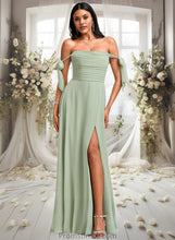 Load image into Gallery viewer, Valery A-line Cowl Floor-Length Chiffon Bridesmaid Dress With Bow XXBP0025738