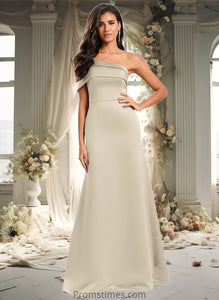 Miracle A-line Asymmetrical Off the Shoulder Floor-Length Satin Prom Dresses XXBP0025884