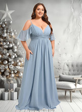 Load image into Gallery viewer, Arielle A-line Cold Shoulder Floor-Length Chiffon Bridesmaid Dress With Ruffle XXBP0025797