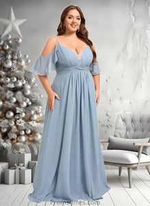 Arielle A-line Cold Shoulder Floor-Length Chiffon Bridesmaid Dress With Ruffle XXBP0025797