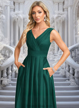 Load image into Gallery viewer, Kristina A-line V-Neck Floor-Length Satin Prom Dresses XXBP0025877