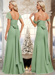 Kaliyah Trumpet/Mermaid Off the Shoulder V-Neck Floor-Length Chiffon Bridesmaid Dress XXBP0025810