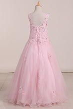Load image into Gallery viewer, 2024 Flower Girl Dresses Tulle Straps With Beads And Applique Floor Length