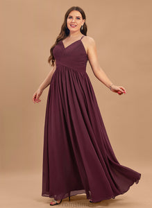 Lace With V-neck Floor-Length Prom Dresses Ruffle Ashlyn A-Line Chiffon