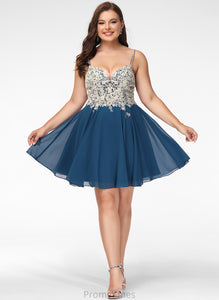 Alana Short/Mini With A-Line Beading Chiffon Lace V-neck Prom Dresses