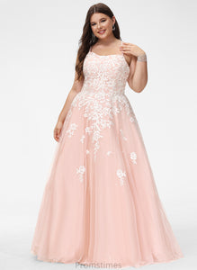 Floor-Length Ball-Gown/Princess Tulle With Square Prom Dresses Sequins Lace Caitlyn