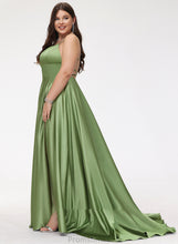 Load image into Gallery viewer, Train Front Summer Sweep Prom Dresses Satin Split A-Line Scoop With Neck