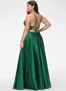 Maleah Floor-Length Prom Dresses V-neck A-Line Satin