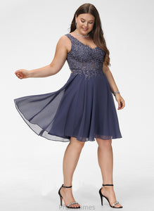 A-Line Prom Dresses Beading Chiffon With Nylah Knee-Length V-neck