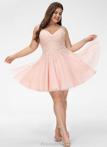 Adeline Beading With A-Line Sequins Tulle Short/Mini Prom Dresses V-neck