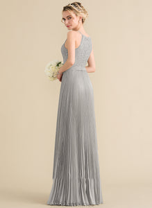 Neck Floor-Length Rhoda Scoop Prom Dresses A-Line With Chiffon Lace Pleated