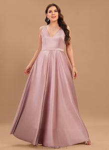 Ball-Gown/Princess Satin Chanel With Floor-Length V-neck Pockets Prom Dresses