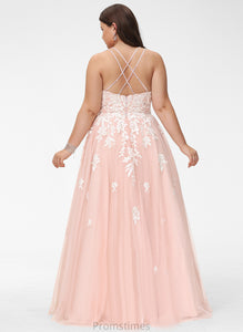 Floor-Length Ball-Gown/Princess Tulle With Square Prom Dresses Sequins Lace Caitlyn