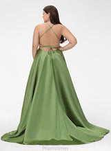 Load image into Gallery viewer, Train Front Summer Sweep Prom Dresses Satin Split A-Line Scoop With Neck